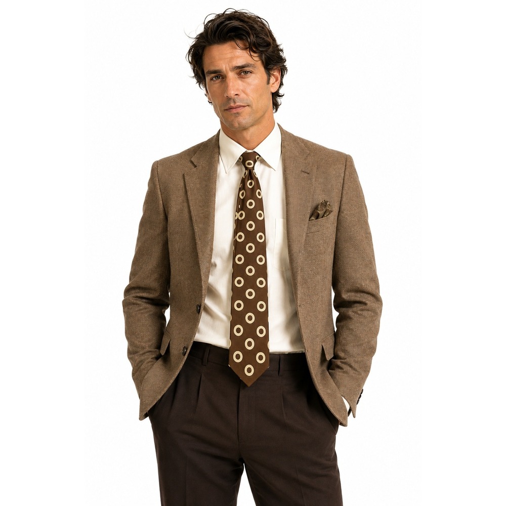 Vintage Lanvin Paris New York Mens Tie Brown Geometric Circle Mod Retro‎ 70s